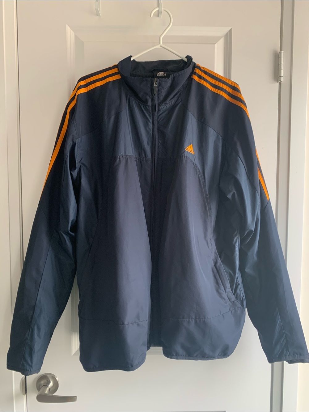 adidas Navy Windbreaker Jacket with Orange Stripes